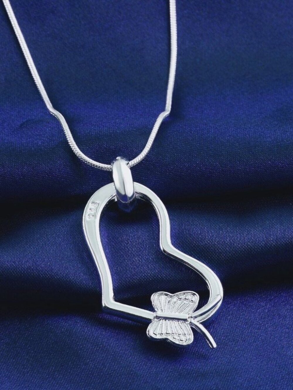 Alletta Butterfly Open Heart Sterling Silver Pendant Necklace Gift Packaged